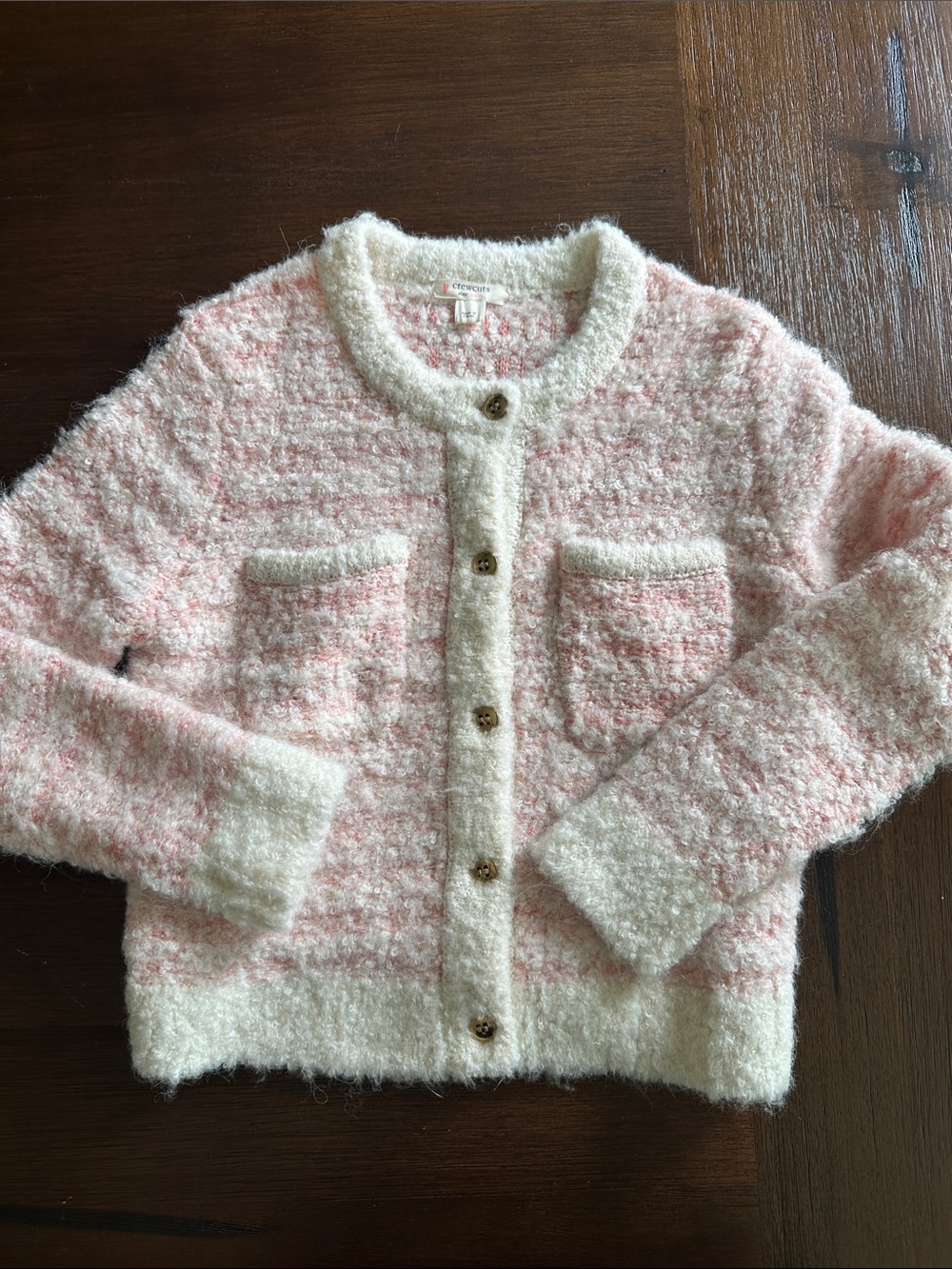 Crewcuts Pink & Cream Bouclé Cardigan Sweater